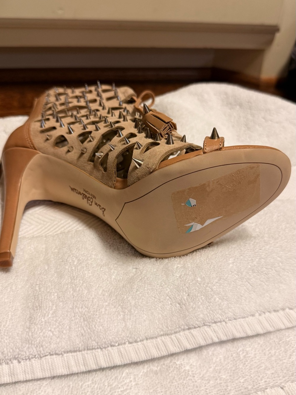 Sam Edelman Tan Studded Lace-Up Open-Toe Heels - Picture 8 of 8